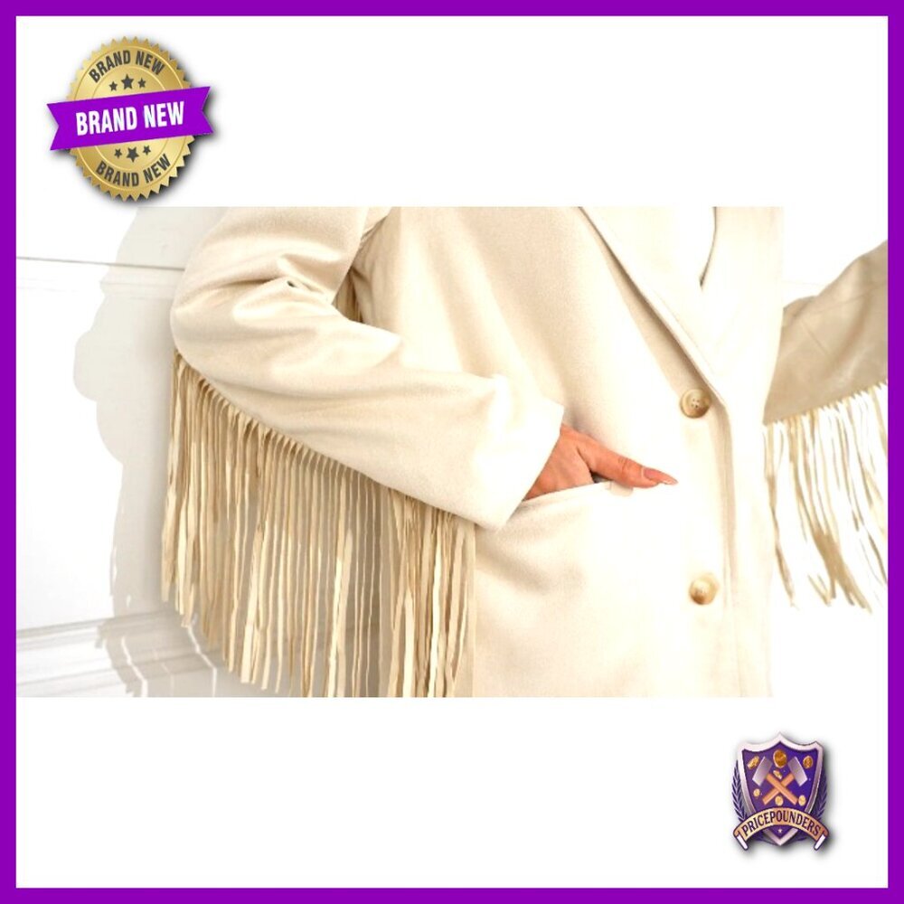 Faux Suede Fringe Blazer Jacket Y2K Boho Chic Casual Business Wear - Picture 7 of 7